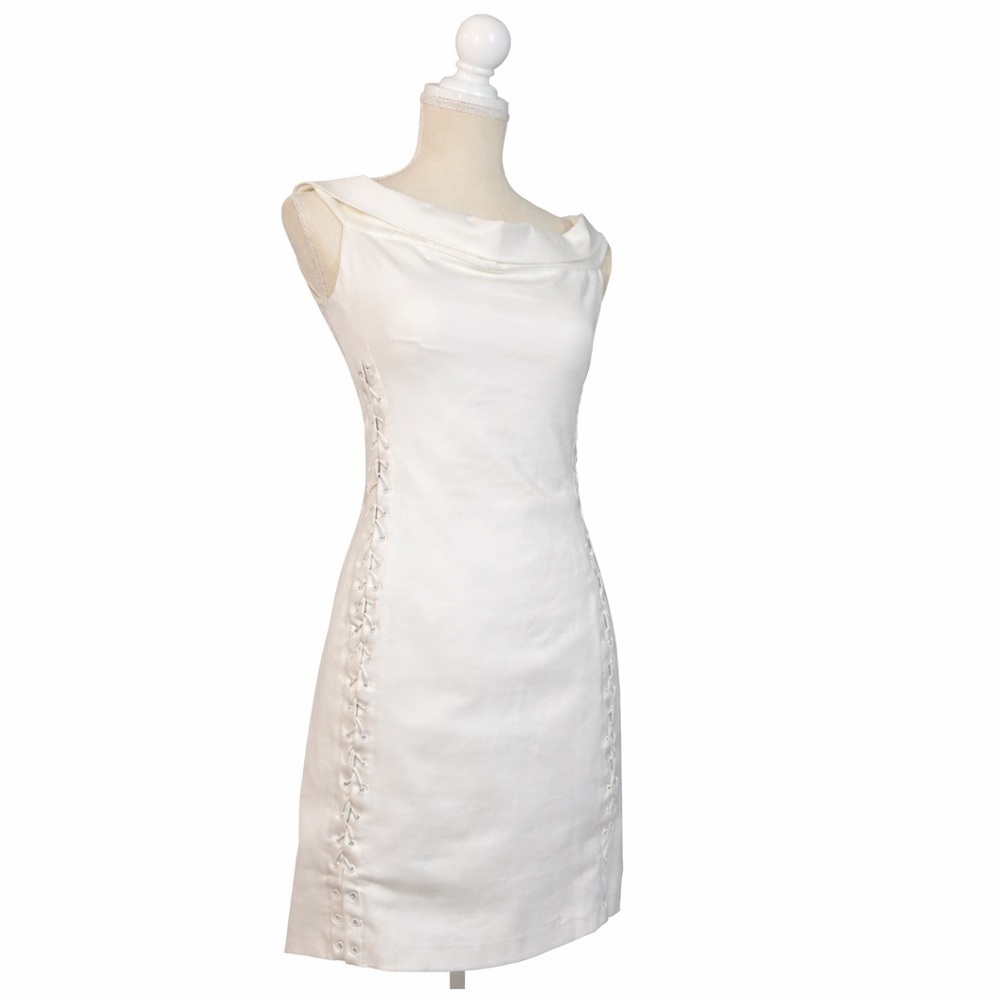 Halston Heritage Ivory One Shoulder Satin Sheath Dress Size 2